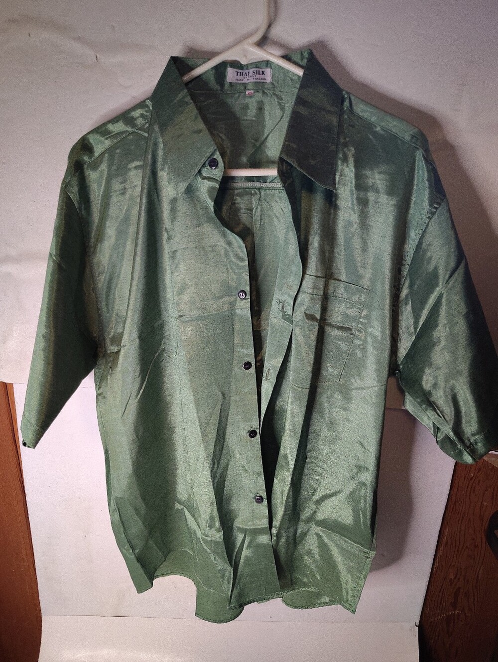 Thai Silk By Apple Button Up Shirt Green Size XL